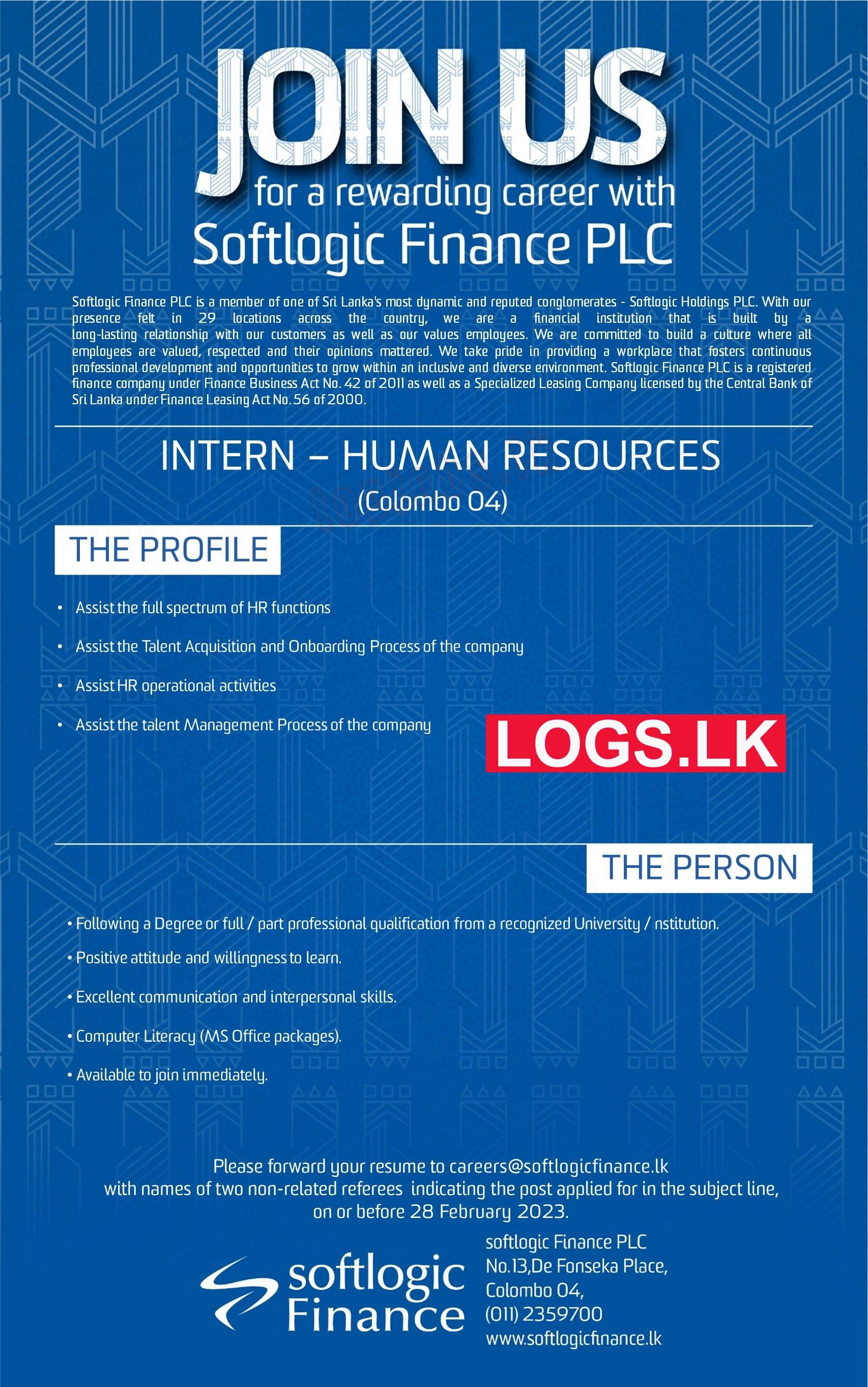 Human Resources Intern Job Vacancy at Softlogic Holdings PLC